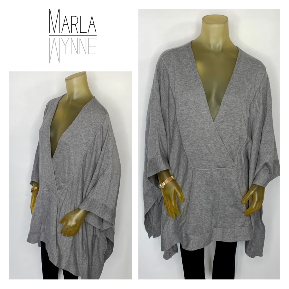 MARLA WYNNE Poncho Knit Gray Sweater 2x 3X NWT